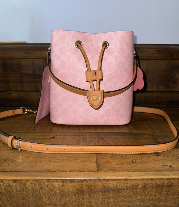Coach Handbags - NWT Coach Bucket Bag Women's Medium Pink Signature Canvas Leather Crossbody